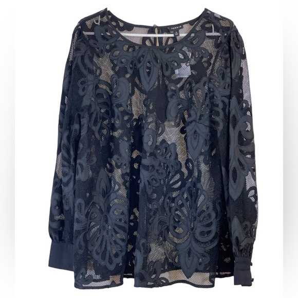 NWT-Torrid Mesh with embroidery long sleeve blouse. Size 2X Deep black color - Picture 2 of 10